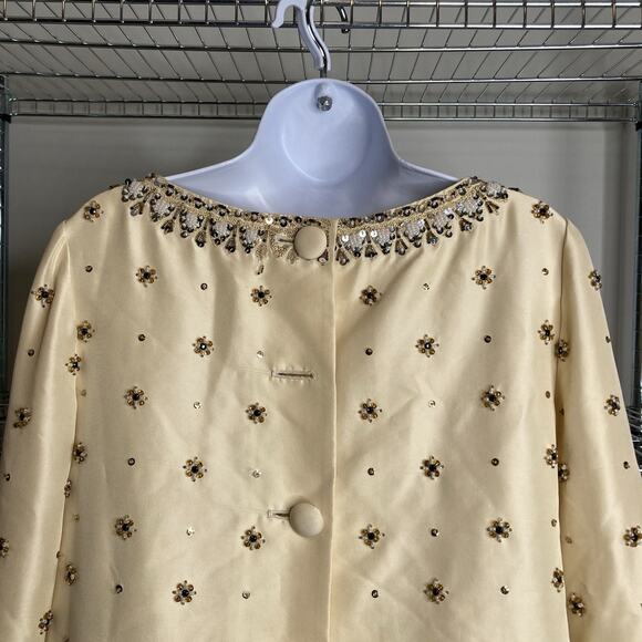 Tibi Women's Cream Beaded Sequins Silk Tunic Blouse Size‎ 6 Regal Maximalist - Picture 12 of 15